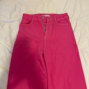 Pink high waisted wide leg zara jeans